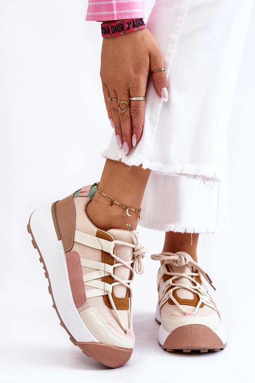 Damskie Zamszowe Buty Sportowe Na Platformie Beżowo-Brązowe Rohan