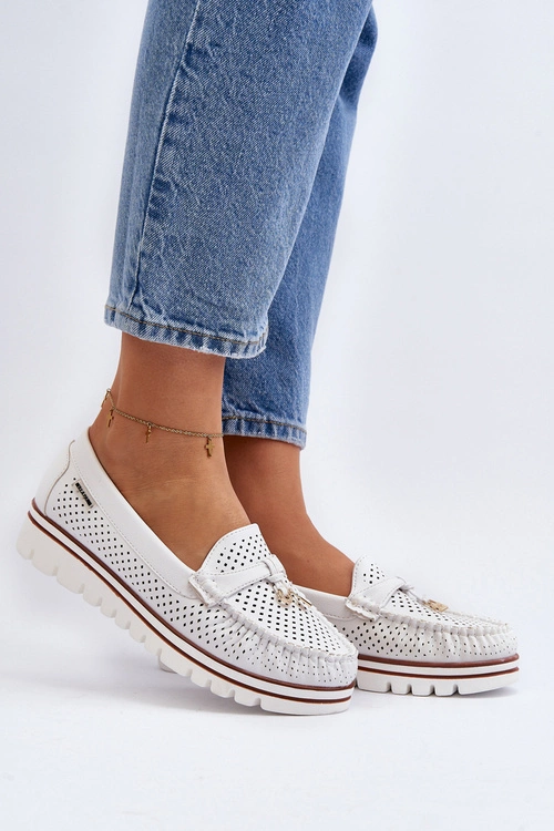Damskie Ażurowe Mokasyny Białe Twista