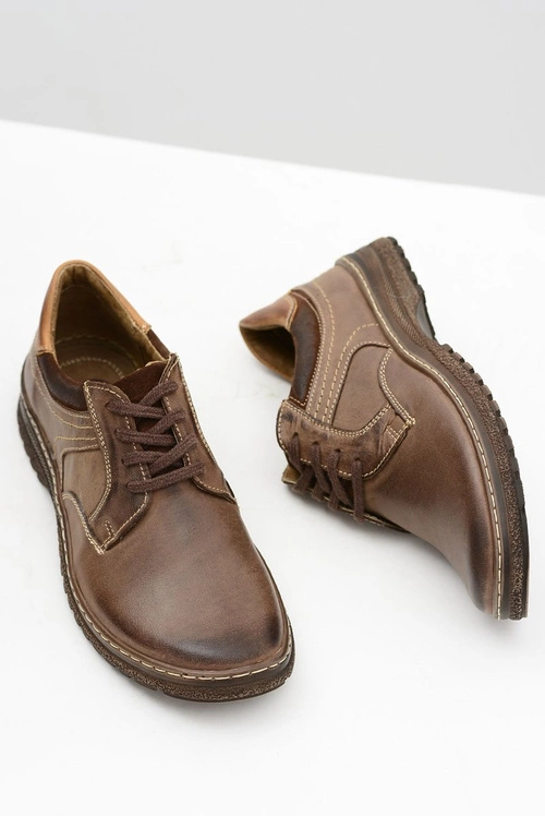 Męskie Brązowe Półbuty Ernesto Skóra Naturalna