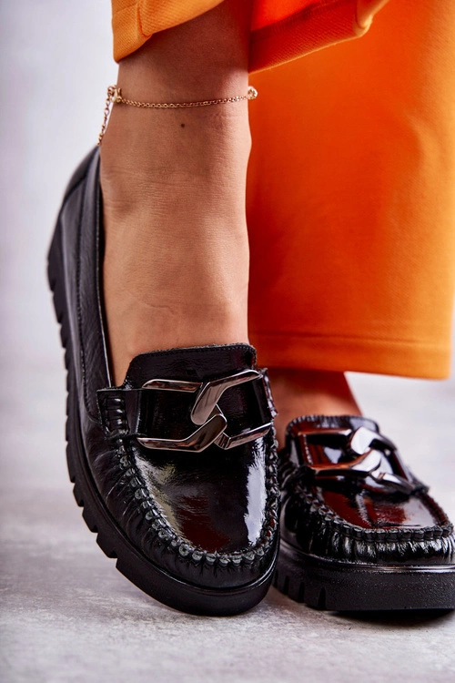 Damskie Skórzane Mokasyny Na Platformie Czarne Venesia