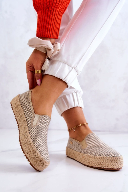 Damskie Plecione Tenisówki Slip On Big Star JJ274394 Beżowe