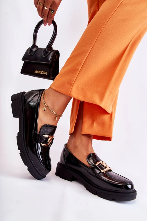 Modne Skórzane Półbuty Loafery Czarne Loveliness