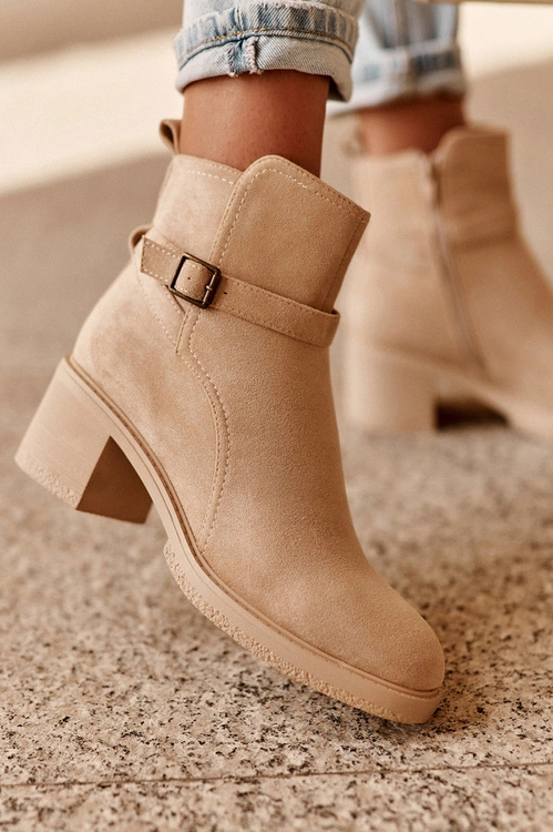 Zamszowe Botki Z Klamrą Beżowe Neste