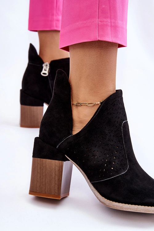 Zamszowe Botki Z Wycięciem Czarne Layne