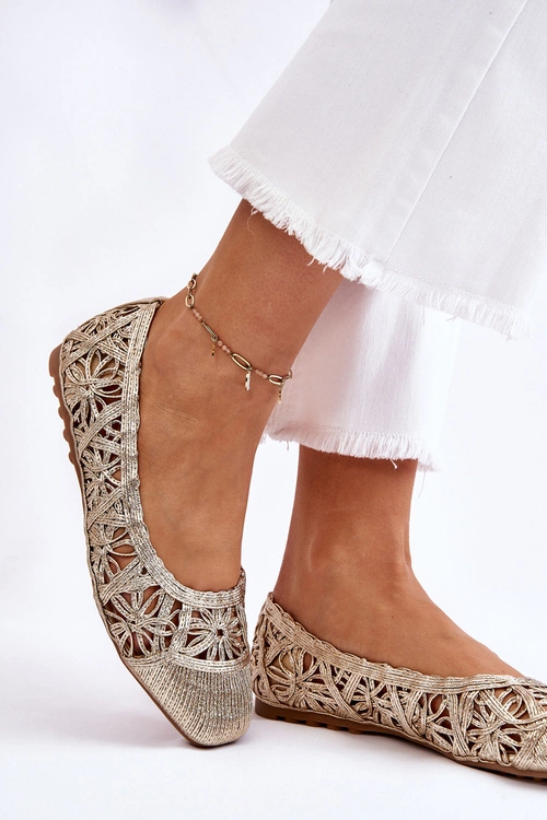 Ażurowe Modne Baleriny Złote Thiago