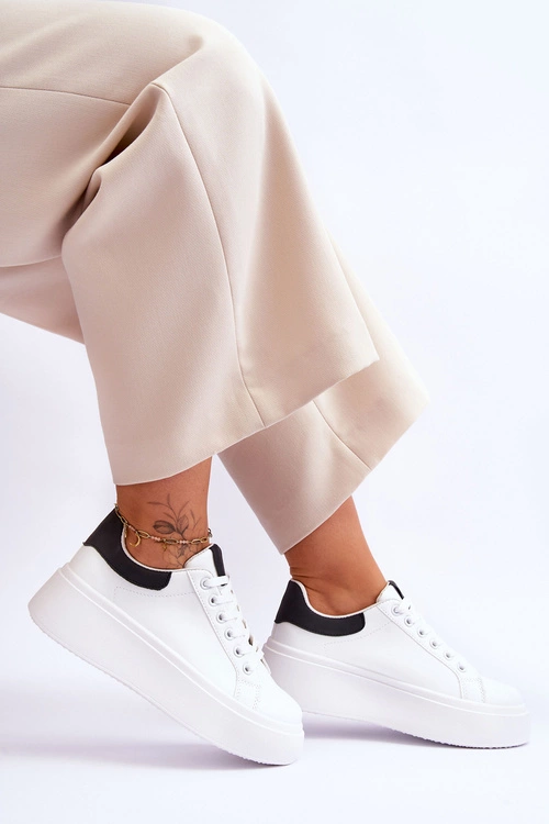 Buty Sportowe Na Masywnej Platformie Biało-Czarne Boneti