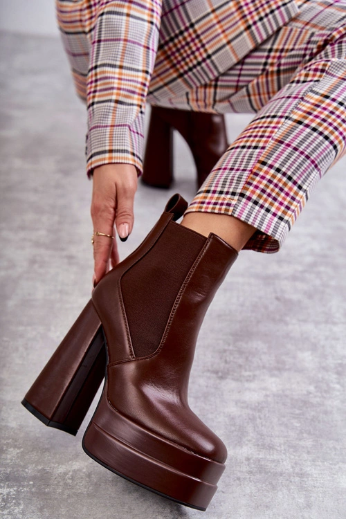 Damskie Skórzane Botki Na Masywnym Obcasie Brązowe Jones