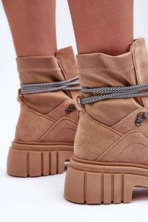 Damskie Zamszowe Botki Sznurowane Ciemnobeżowe Acorn