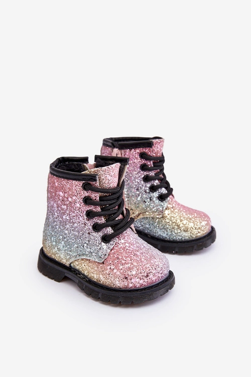 Dziecięce Brokatowe Botki Ocieplane z Suwakiem Multikolor Saussa