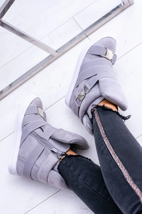 Zamszowe Sneakersy Na Koturnie Lu Boo Szare