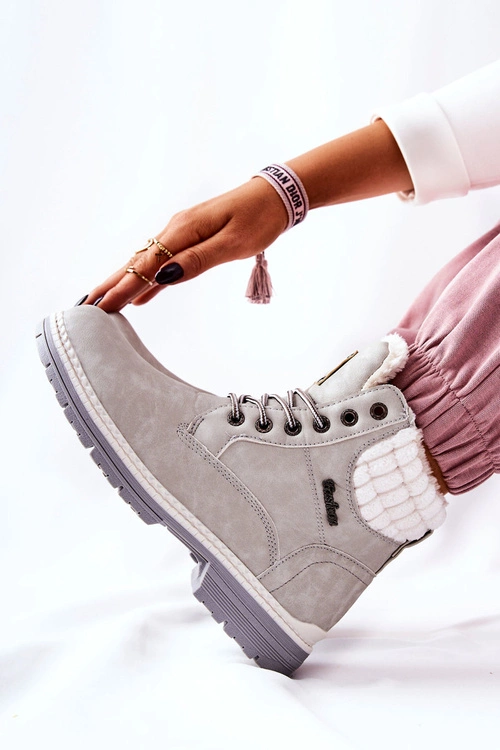 Skórzane Trapery Z Ociepleniem Jasnoszare Laralis