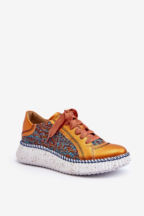 Skórzane Buty Sportowe Damskie Maciejka 06327-18 Pomarańczowe