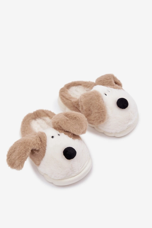 Dziecięce Futrzane Kapcie Pieski Beżowe Farnise
