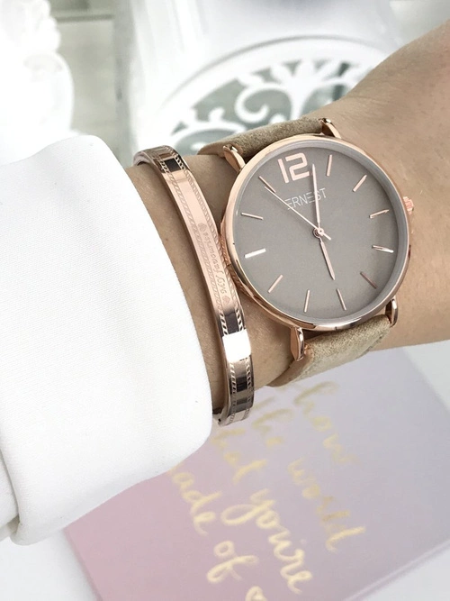 Damski Zegarek Ernest Manon Zamszowy Oliwka Złoty