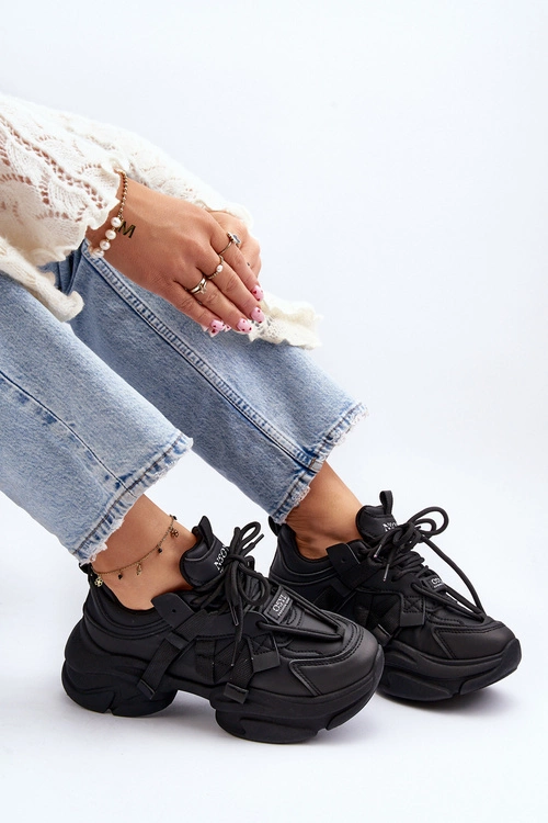 Sneakersy Damskie Na Masywnej Podeszwie Czarne Windamella