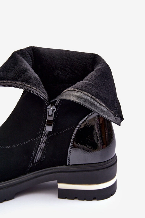 Skórzane Klasyczne Botki Na Płaskim Obcasie Czarne Shendete