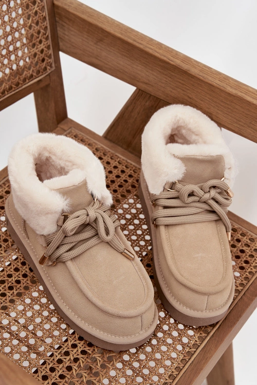 Śniegowce Damskie Z Naturalnego Zamszu D.Franklin DFSH375006 Jasnobeżowe