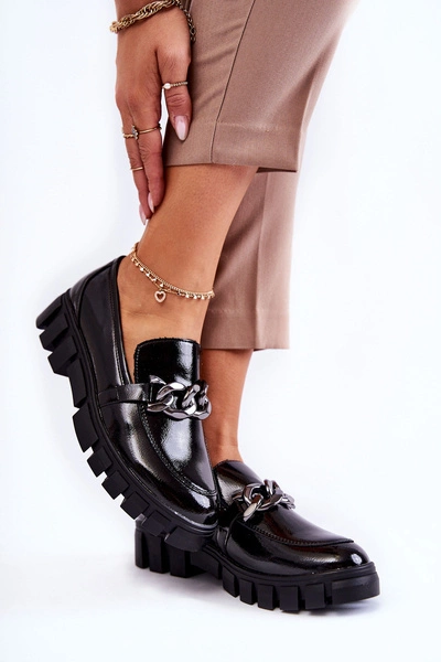 Lakierowane Półbuty Loafery Na Platformie Czarne Inger