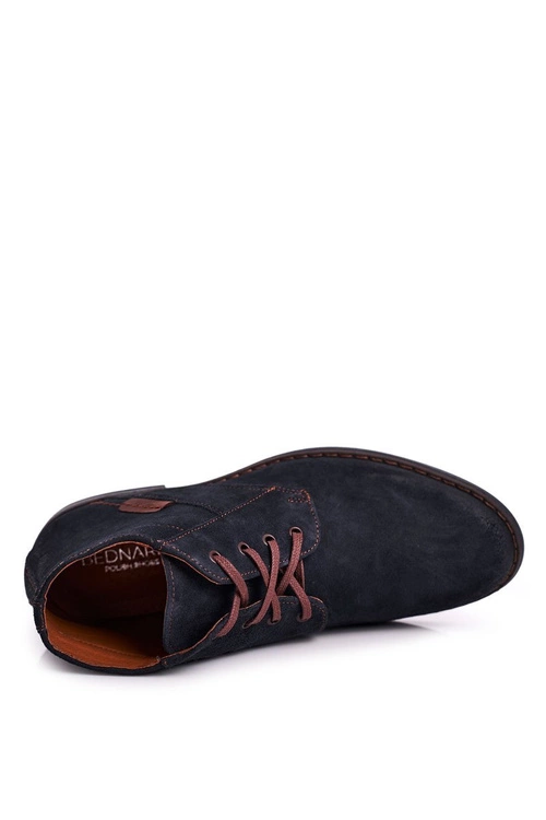 Męskie Skórzane Botki Trzewiki BEDNAREK Granatowe