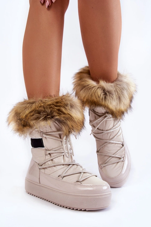 Damskie Śniegowce Z Futerkiem Sznurowane Beżowe Shannon