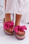 Klapki Damskie Na Platformie Z Kokardą Fuksja Chantal