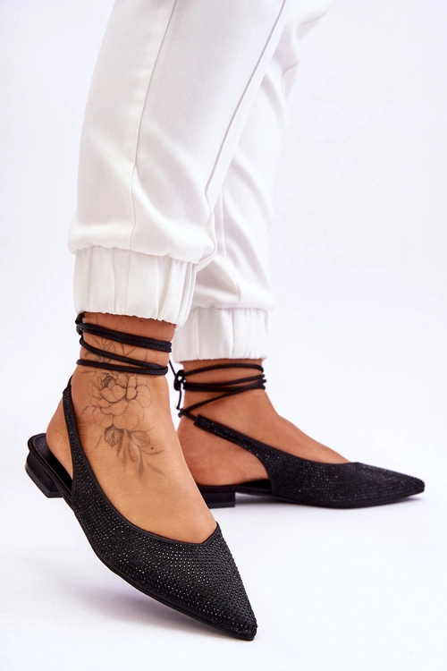 Wiązane Baleriny Z Dżetami Czarne Mavis