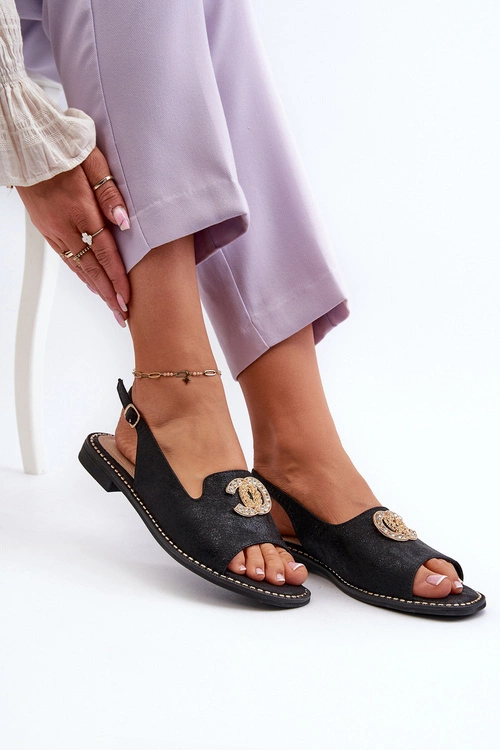 Damskie Sandały Z Ozdobą S.Barski KV27-049 Czarne