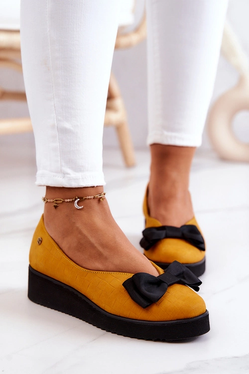 Zamszowe Baleriny Na Platformie Maciejka 05062-07 Żółte
