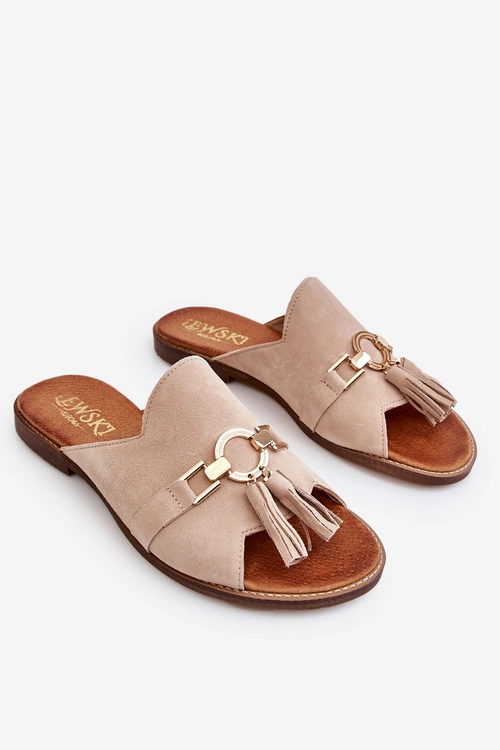 Damskie Zamszowe Klapki Lewski Shoes 3226 Beżowe