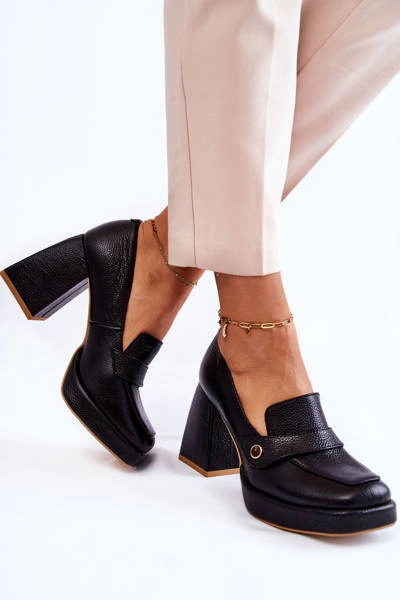Skórzane Czółenka Lewski Shoes 3195/2 Czarne