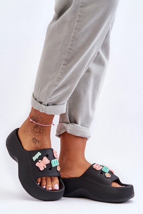 Miękkie Damskie Piankowe Klapki Z Ozdobami Czarne Lorie