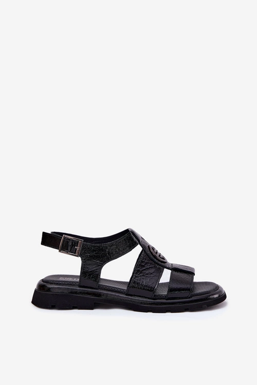 Skórzane Sandały Damskie Lakierowane Z Ozdobnym Detalem Artiker 56C0691 Czarne