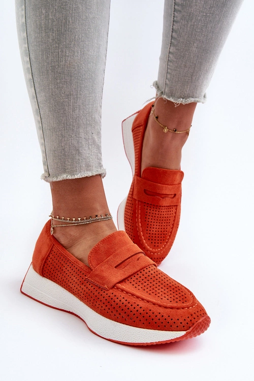 Mokasyny Damskie Na Platformie Eko Zamszowe Pomarańczowe Inesqua