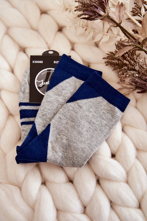 Damskie Skarpety Dwukolorowe Z Paskami Szaro-Granatowe