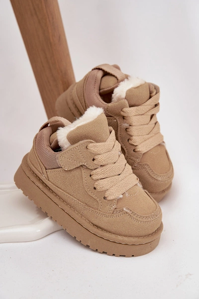 Dziecięce Sneakersy Ocieplane Futerkiem Beżowe Mireen