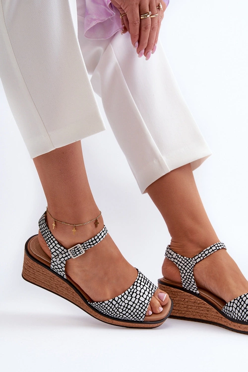 Damskie Sandały Na Koturnie Sergio Leone SK303 Biało-Czarne