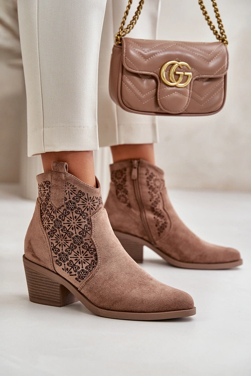 Ażurowe Botki Kowbojki Na Zamek Eko Zamszowe Brązowe S.Barski HY42-944