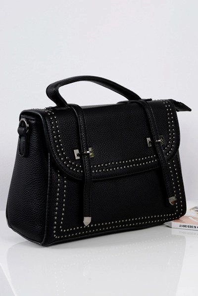 Czarna Torebka Damska Listonoszka Kuferek Dżety