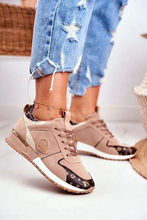 Sportowe Damskie Buty Beżowe Złote Elementy Clementine