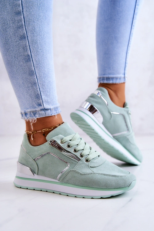 Zamszowe Buty Sportowe Na Platformie Jasnozielone Riverside