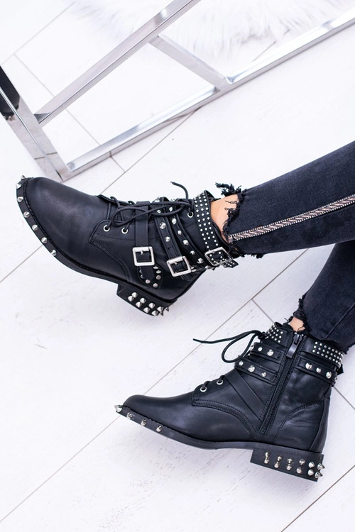 Lu Boo Damskie Botki Verona Z Ćwiekami Kolce Klamry Rock