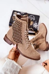 Ażurowe Zamszowe Botki Wiązane Nicole Beżowe 2696