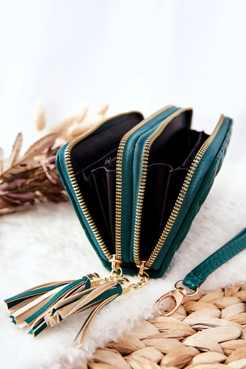 Duży Pikowany Portfel Na Suwaki Zielony