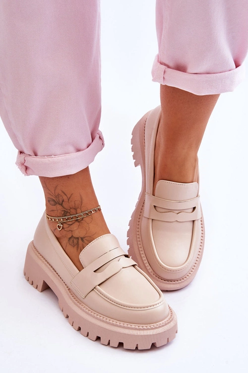 Skórzane Wsuwane Mokasyny Na Platformie Beżowe Riverside