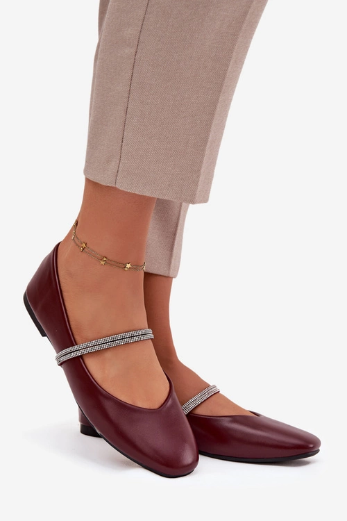 Baleriny Damskie Z Błyszczącymi Paskami Bordowe Ilirene