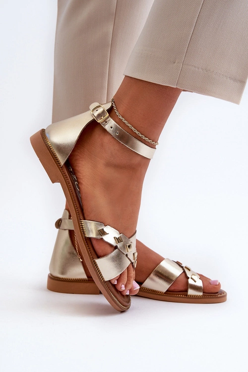 Zazoo 40378 Płaskie Skórzane Sandały Damskie Złote