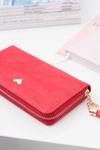 Czerwony Damski Duży Portfel Brelok Złote Serce