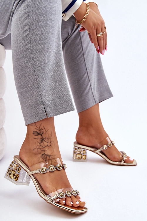 Damskie Klapki Z Ozdobnymi Cyrkoniami Złote Leyla