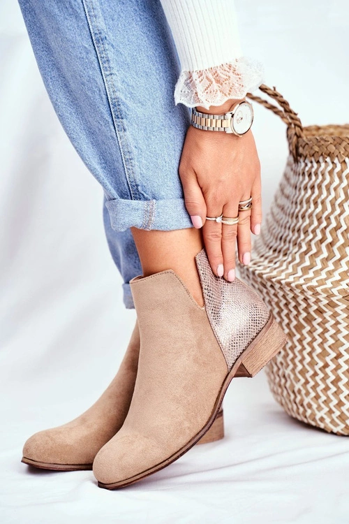 Botki Damskie Płaski Obcas Wiosenne Khaki Viva