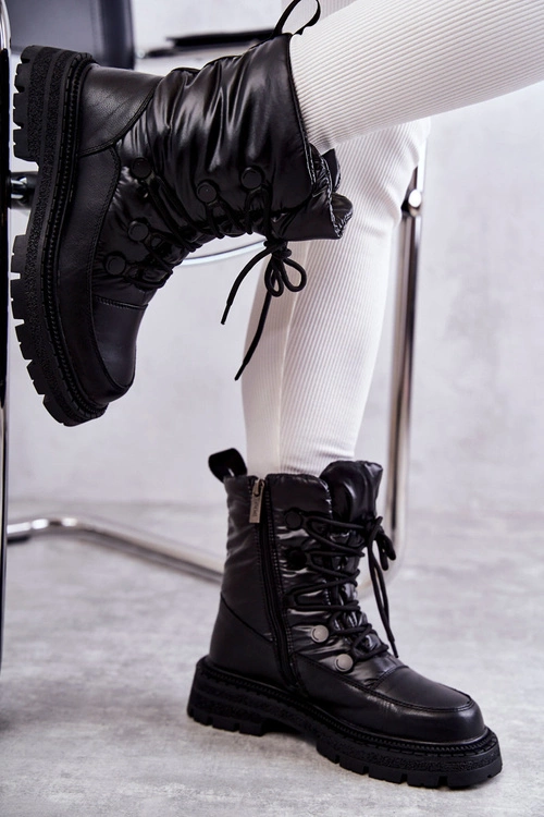 Damskie Śniegowce Sznurowane GOE KK2N4017 Czarne